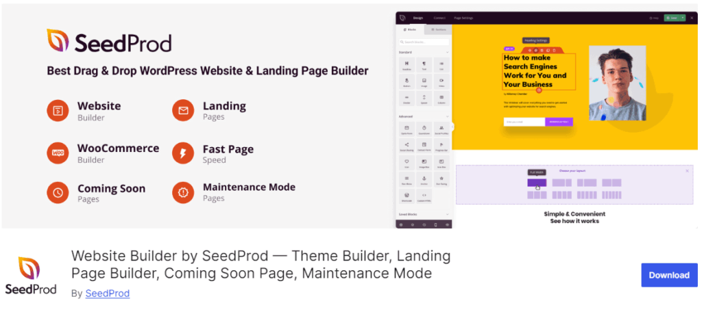 Website Builder by SeedProd — Theme Builder, Landing Page Builder, Coming Soon Page, Maintenance Mode