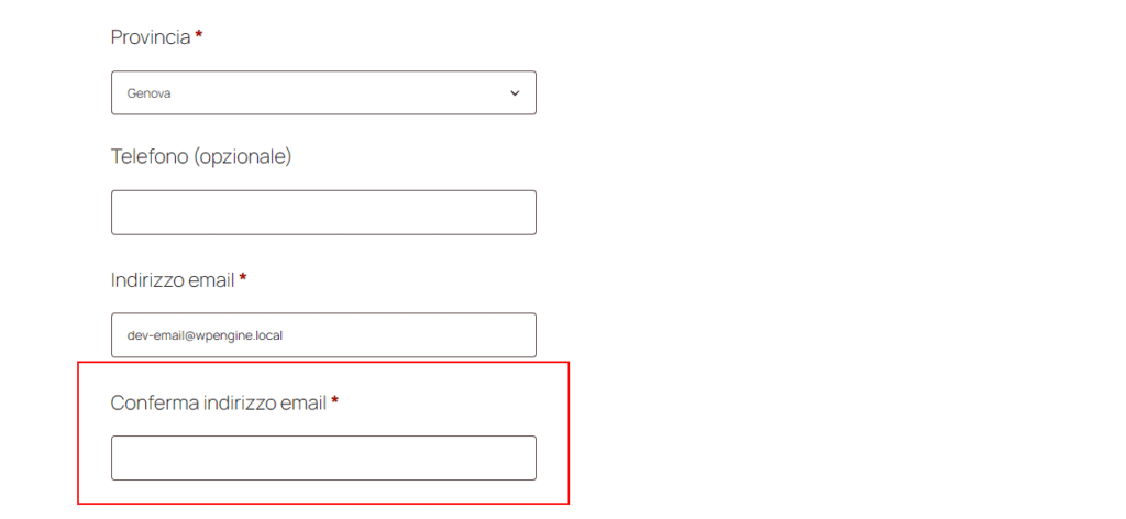 campo conferma email woocommerce